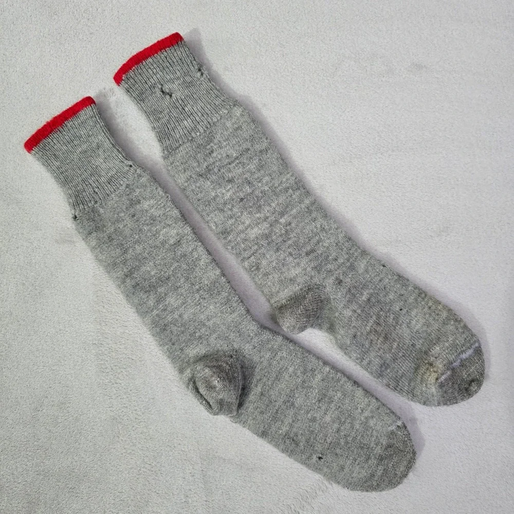 Hunting Boot Socks Mens Gray Red Trim Tall Length Vintage